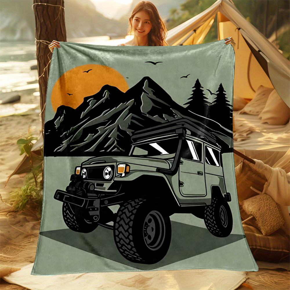 Przytulny koc z ilustracją jee – Outdoor Adventure Jeep recenzja i cena