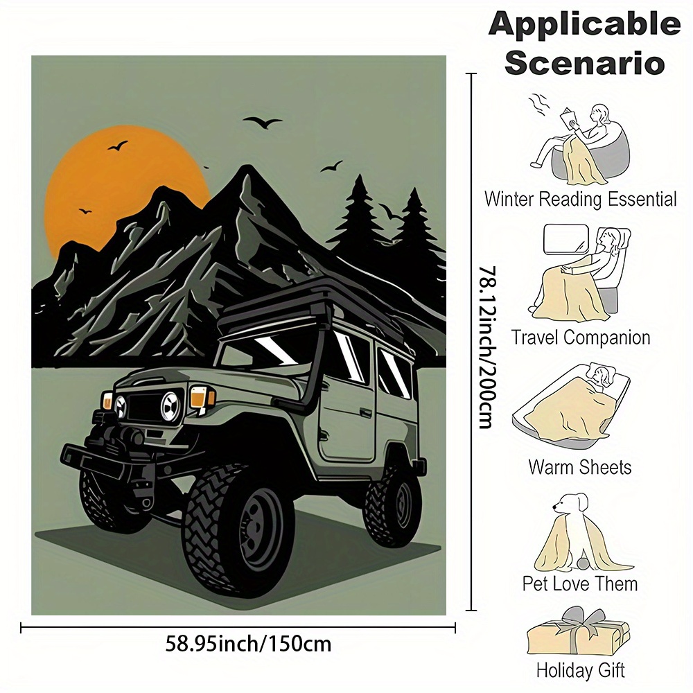 Przytulny koc z ilustracją jee – Outdoor Adventure Jeep recenzja i cena